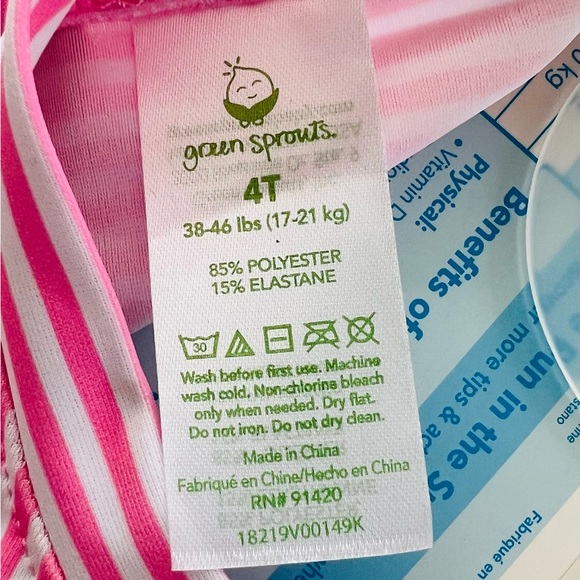 NEW i play. Rashguard Shirt Pink and White Stripes Toddler Girls Size 4T NWT - Picture 9 of 14